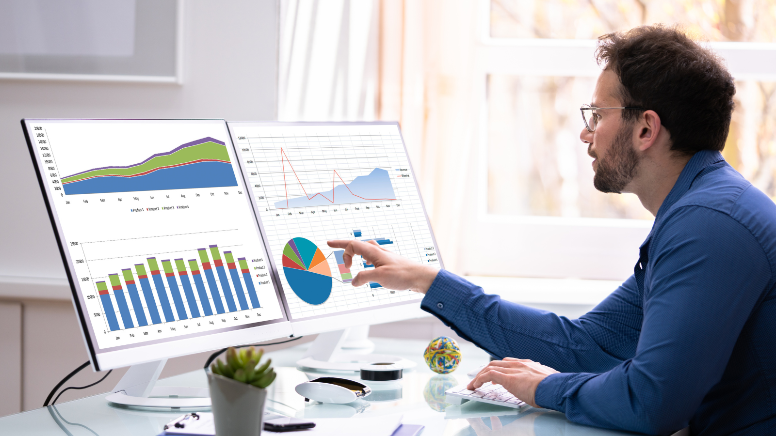 man doing reporting on kpis for senior living